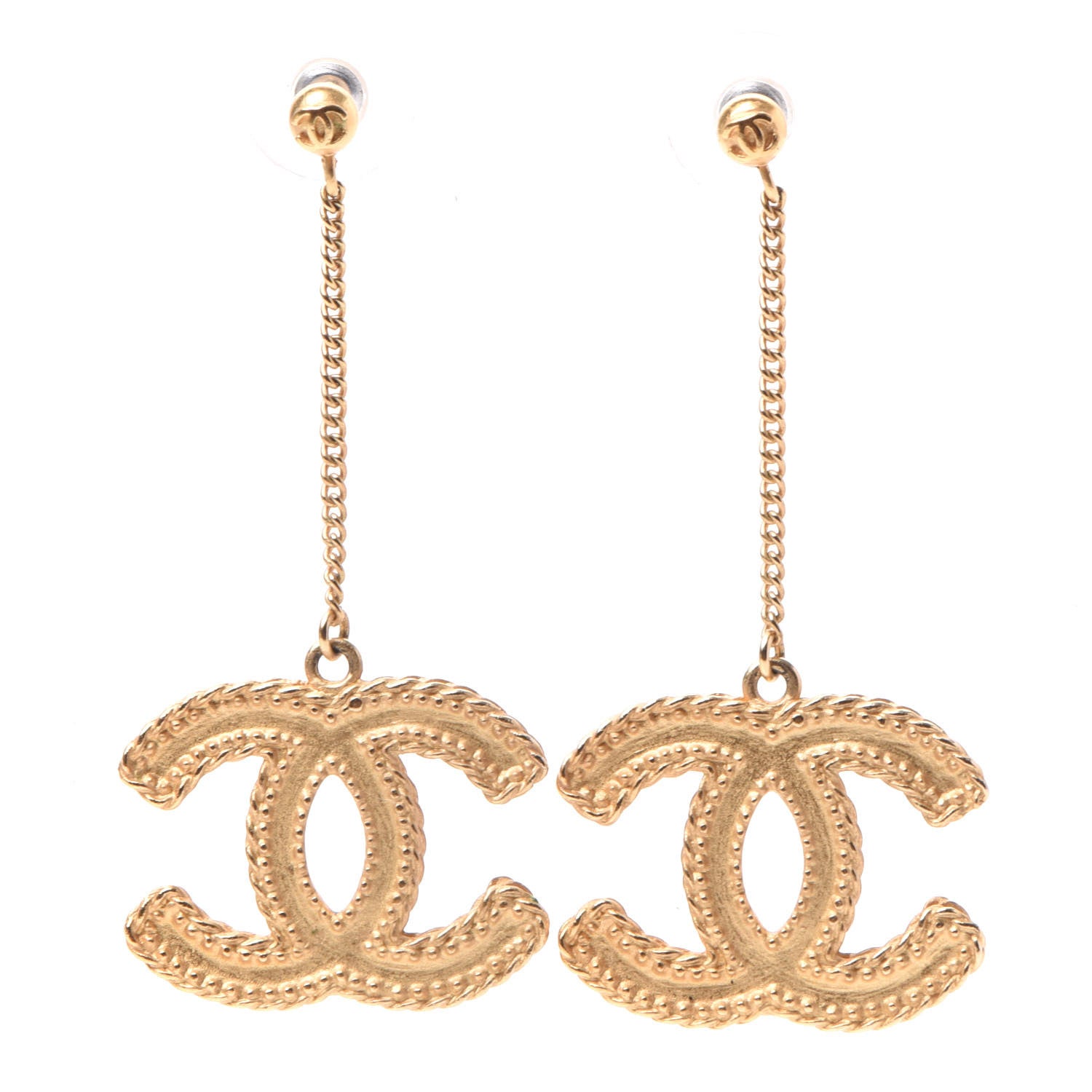 Chanel CC Drop Earrings Matte Gold 1 of 5