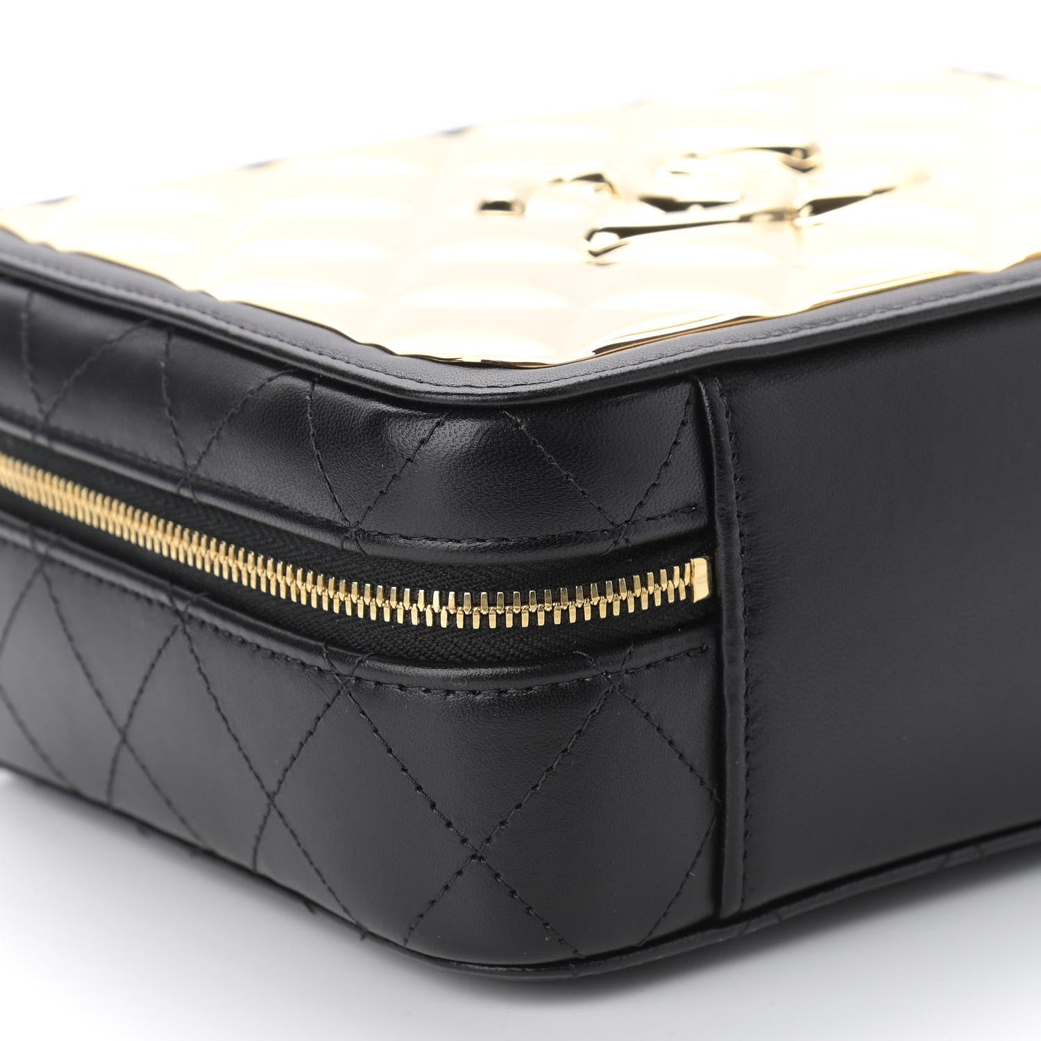 Chanel Lambskin Metal Quilted Golden Plate Vanity Case Black Golden Plate Vanity Case Black Gold 8 of 9