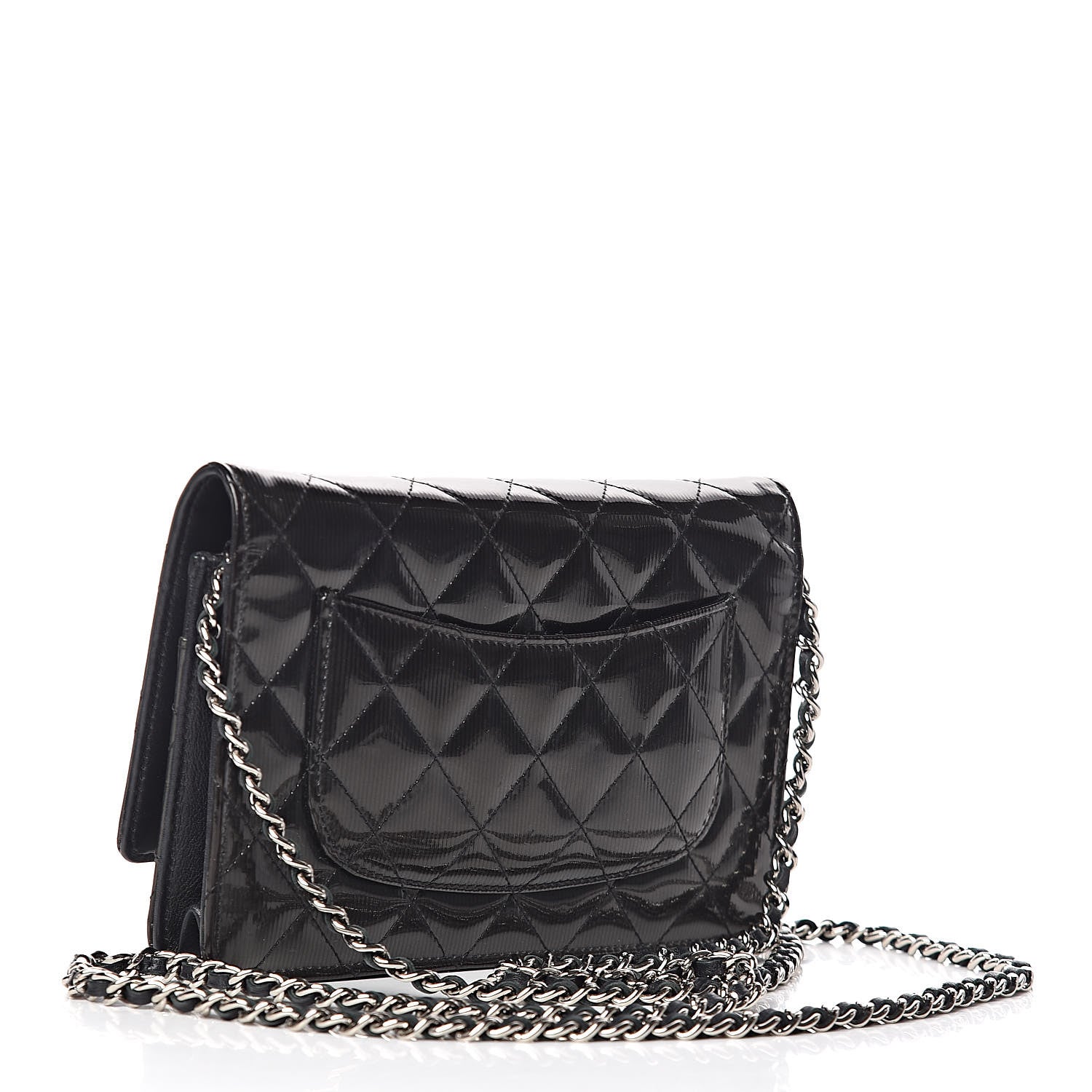 Chanel Striated Patent Quilted Wallet on Chain WOC Black 3 of 16