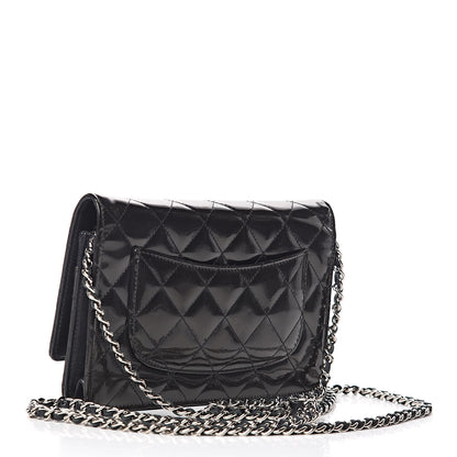 Chanel Striated Patent Quilted Wallet on Chain WOC Black 3 of 16