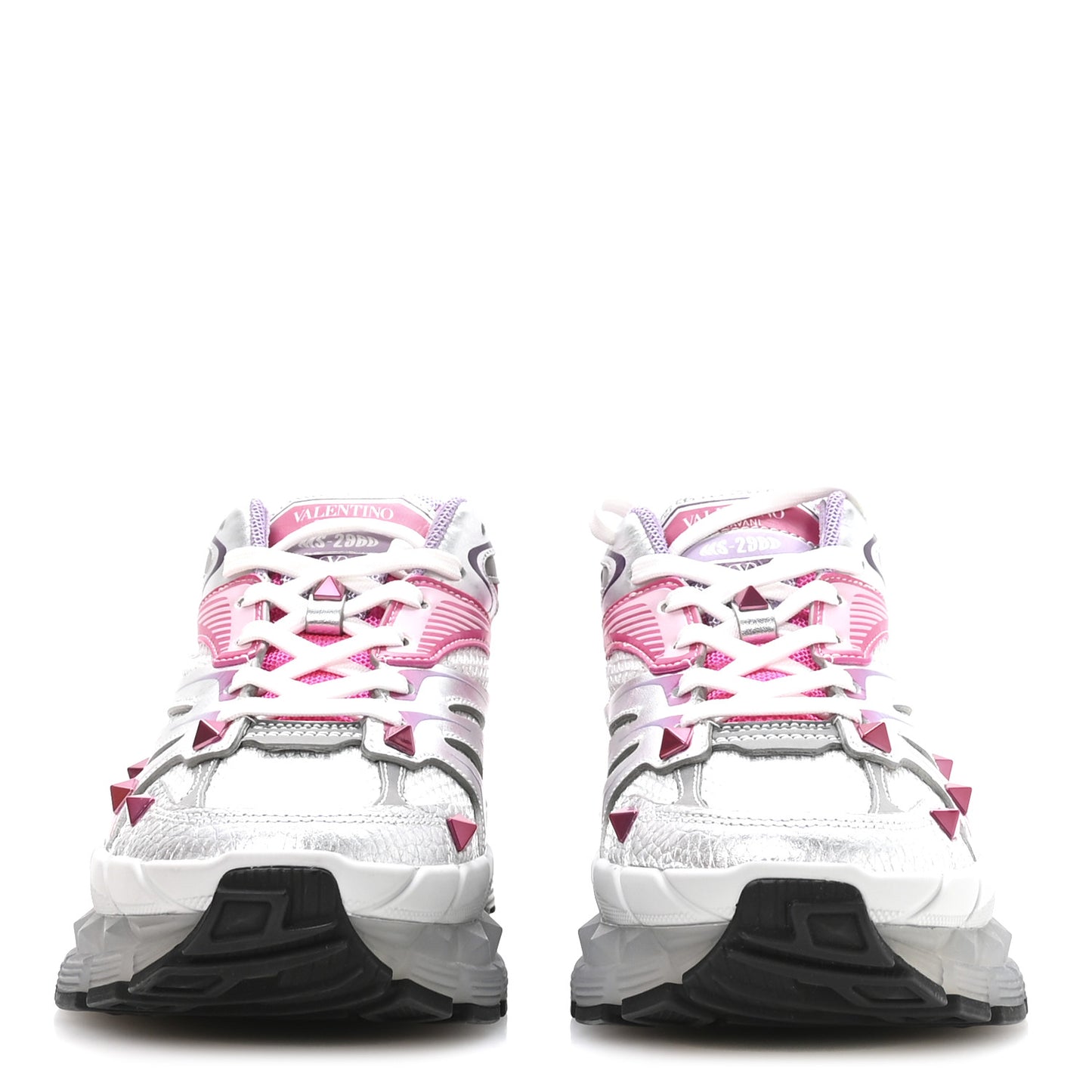 Mesh Calfskin Rockstud Womens Platform Sneakers 37 Fuxia Multicolor
