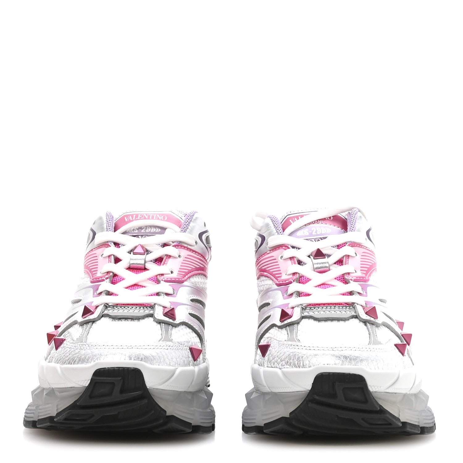 Valentino Garavani Mesh Calfskin Rockstud Womens Platform Sneakers 37 Fuxia Multicolor 3 of 8