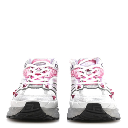 Valentino Garavani Mesh Calfskin Rockstud Womens Platform Sneakers 37 Fuxia Multicolor 3 of 8