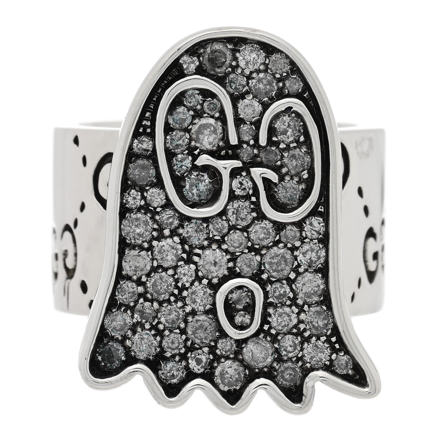 Gucci Sterling Silver Grey Diamond GucciGhost Ghost Ring 53 6.25 1 of 5