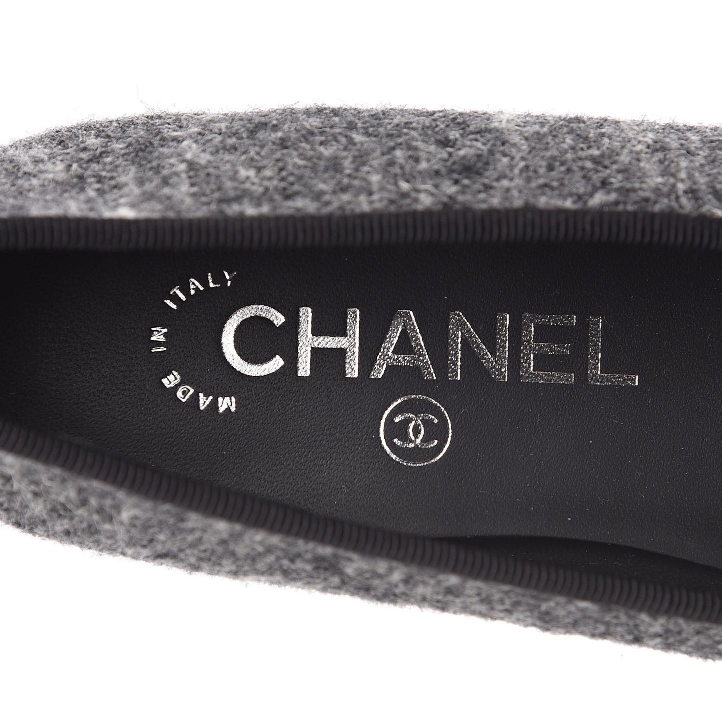 Tweed Grosgrain Cap Toe Ballerina Flats 37.5 Dark Grey Black