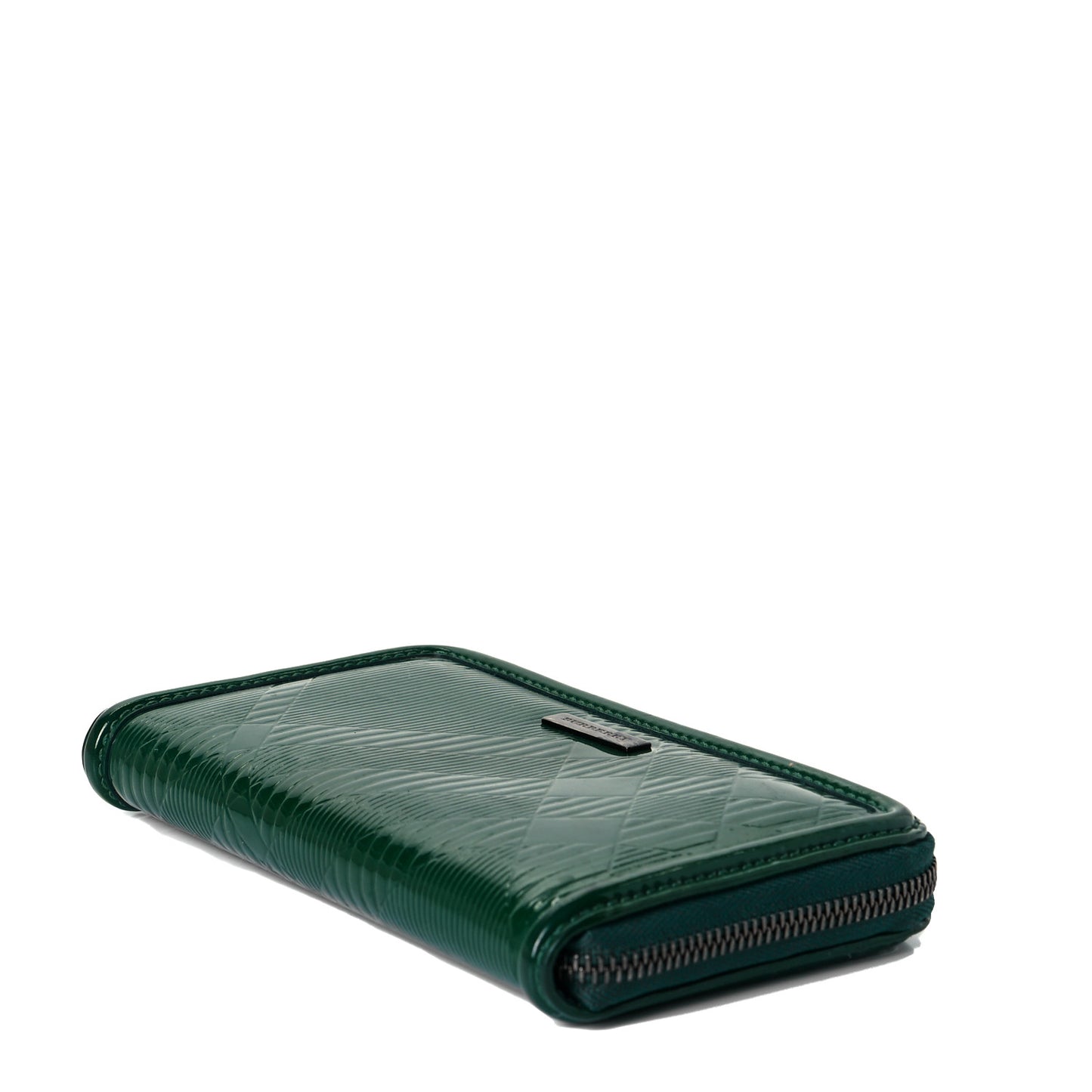 Patent Check Embossed Large Zip Around Wallet Veridian Green