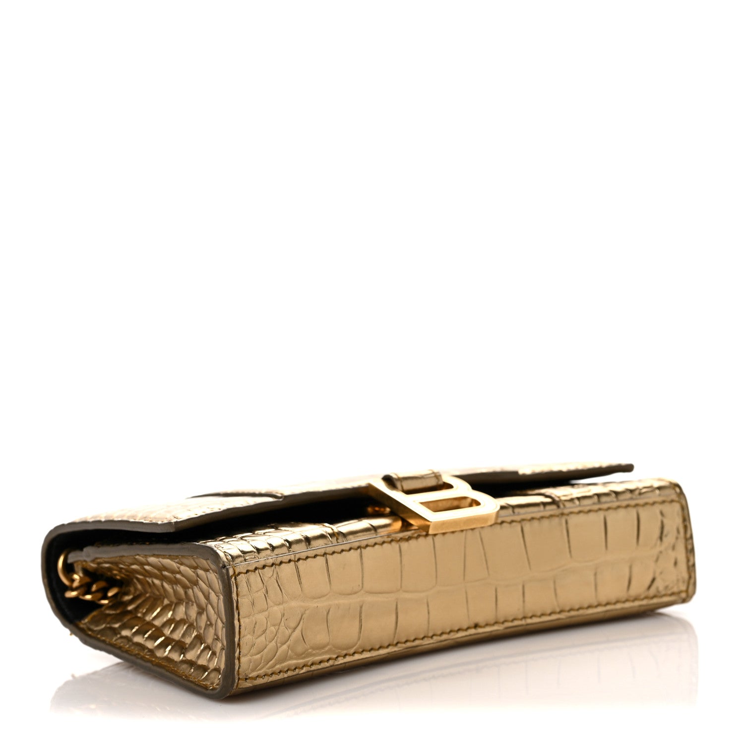 Balenciaga Metallic Calfskin Crocodile Embossed Hourglass Chain Bag Gold 4 of 8