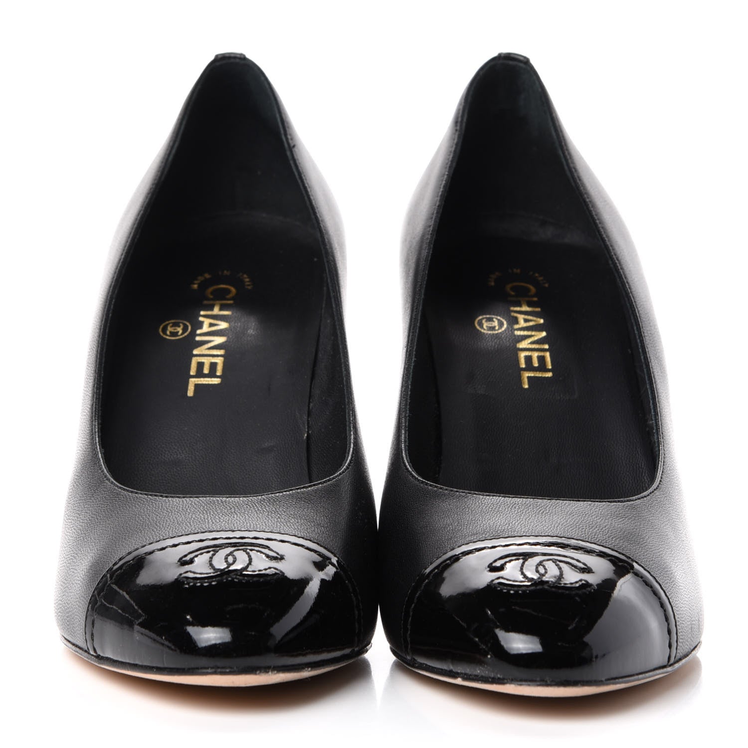 Chanel Lambskin Calfskin Patent Cap Toe CC Pumps 42 Black 2 of 11