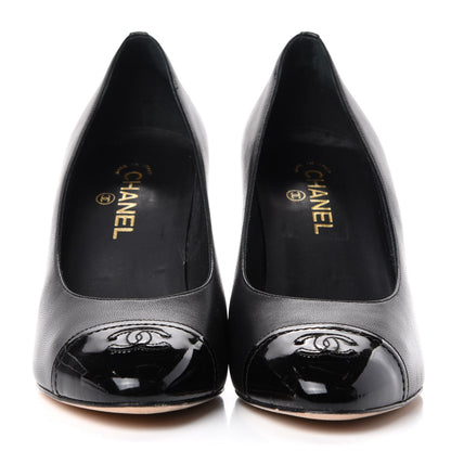 Chanel Lambskin Calfskin Patent Cap Toe CC Pumps 42 Black 2 of 11
