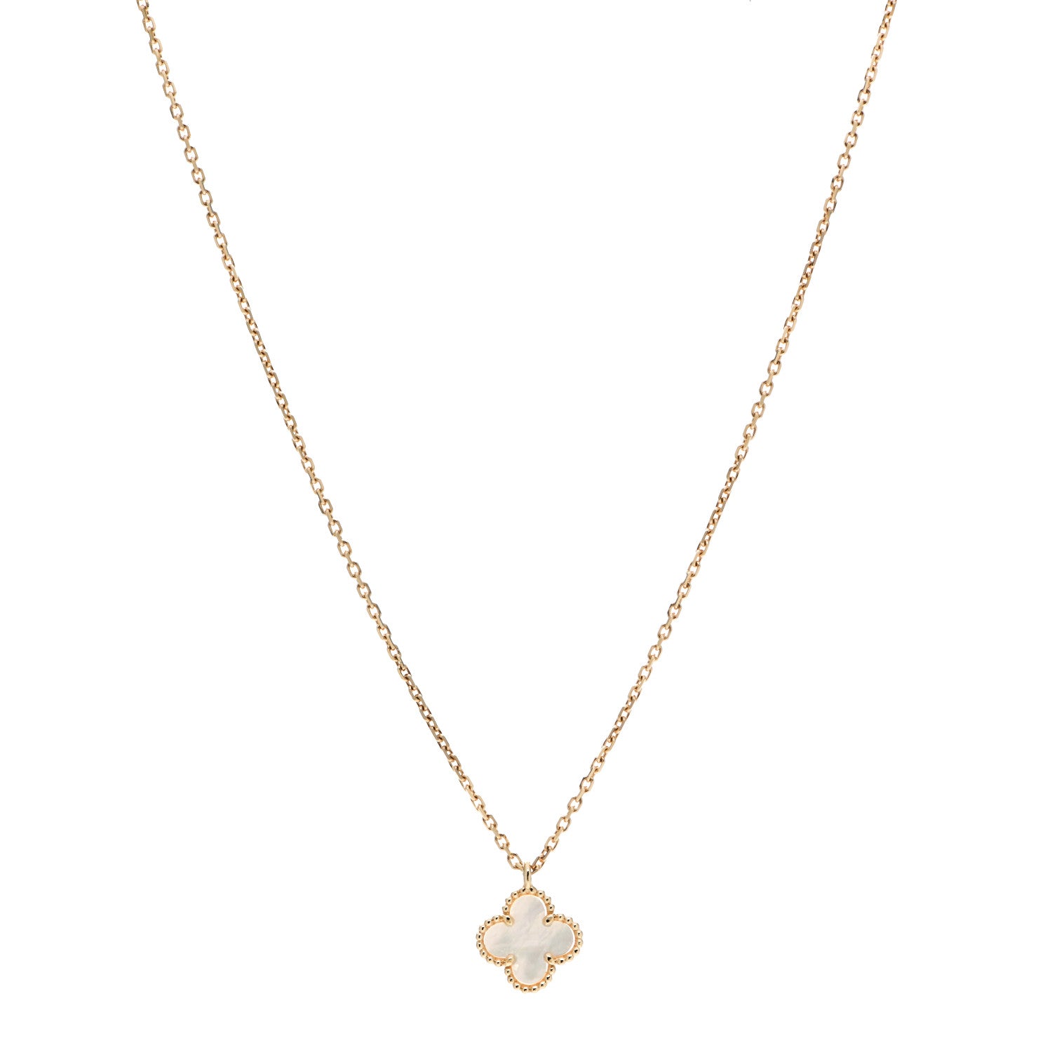 Van Cleef & Arpels 18K Yellow Gold Mother of Pearl Sweet Alhambra Pendant Necklace 1 of 6
