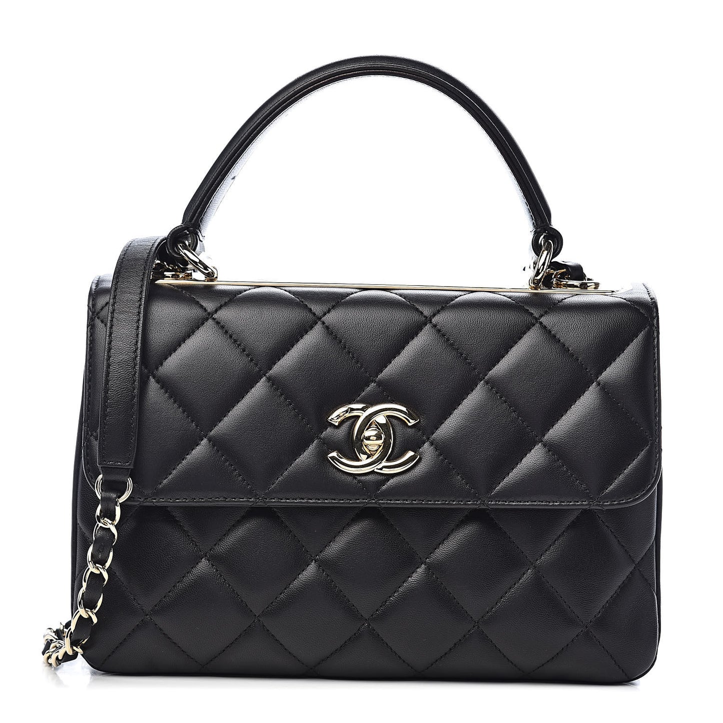Lambskin Quilted Small Trendy CC Dual Handle Flap Bag Black