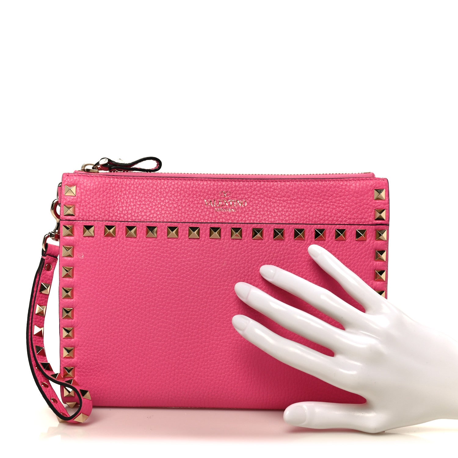 Valentino Garavani Pebbled Calfskin Medium Rockstud Flat Pouch Pink 2 of 9