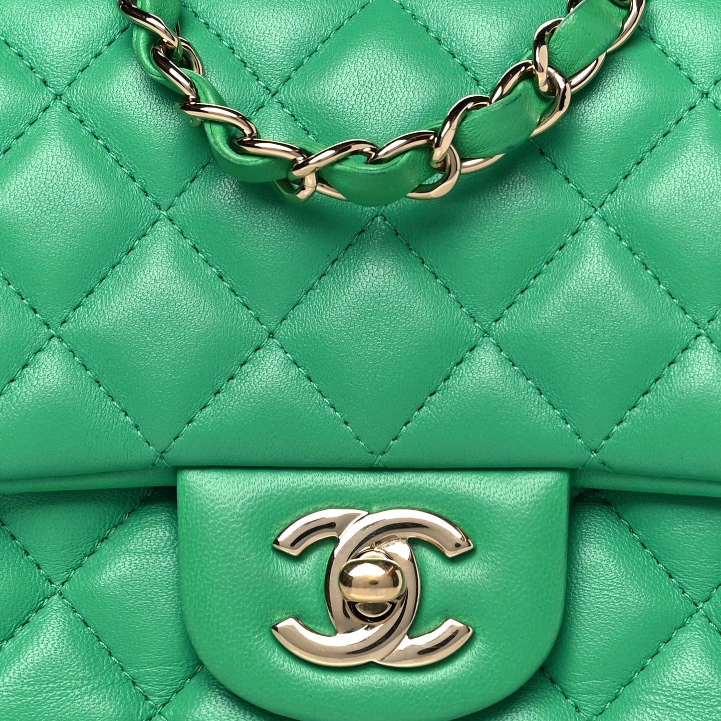 Lambskin Quilted Mini Square Flap Green
