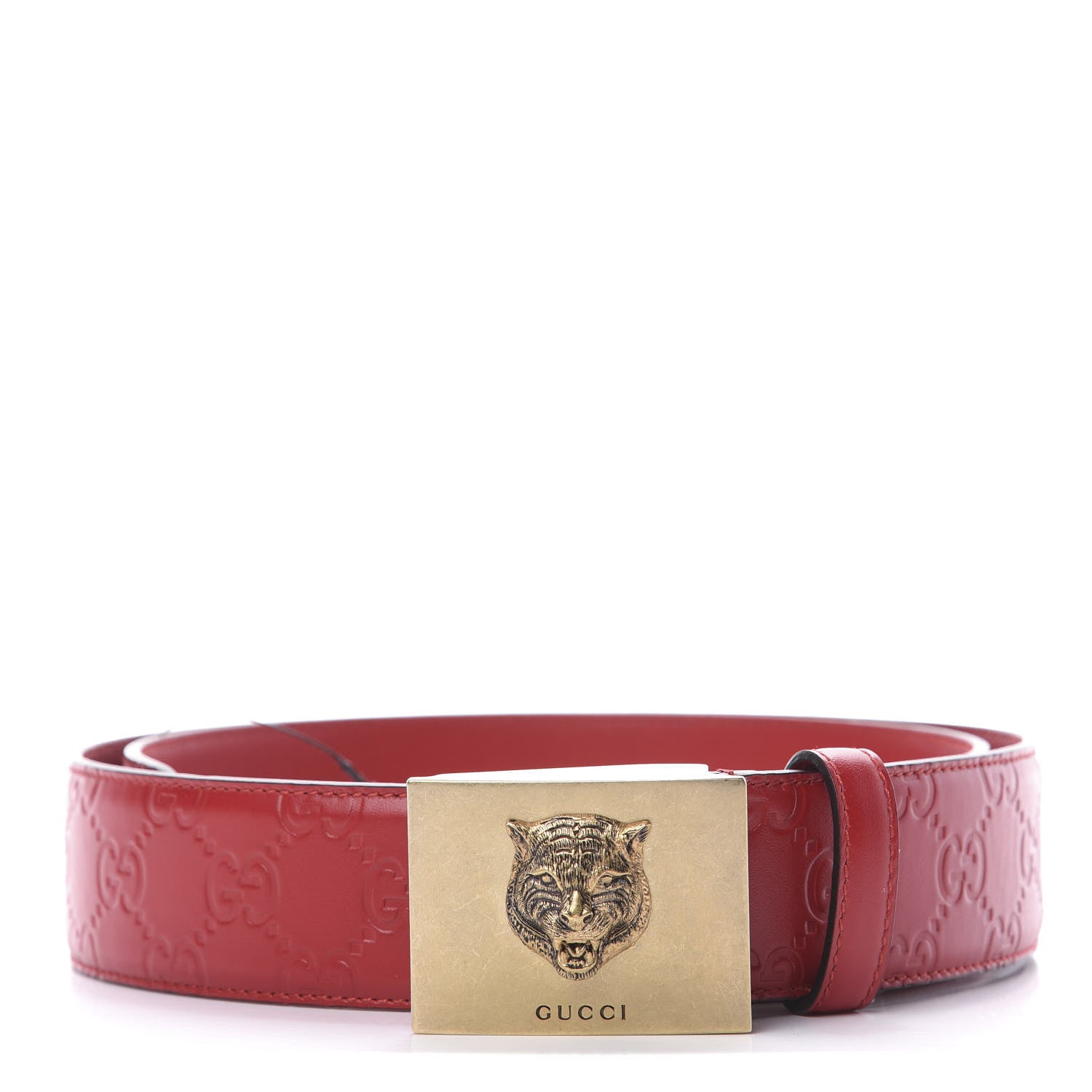 Gucci Guccissima Feline Plaque Belt 90 36 Hibiscus Red 1 of 5