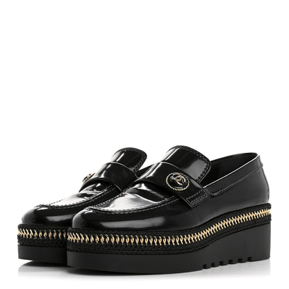 Chanel Shiny Calfskin Platform Loafers 37 Black 4 of 13