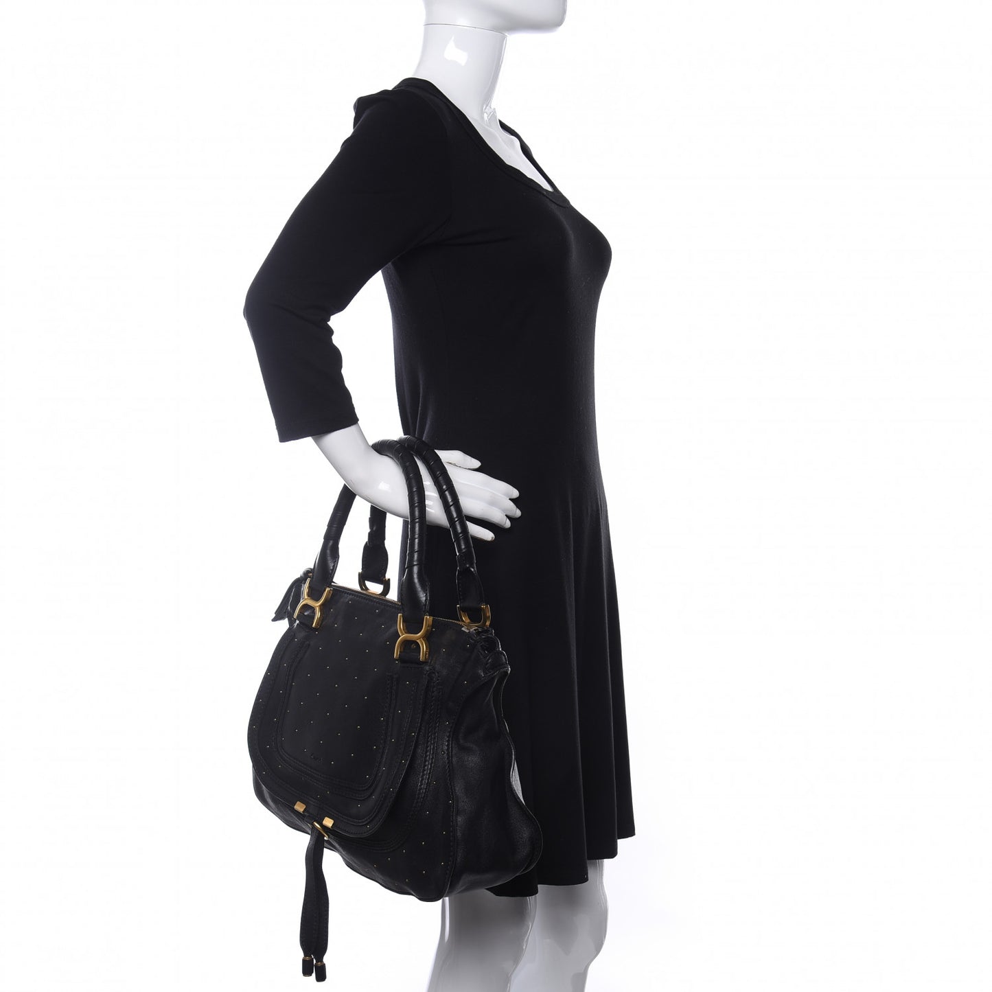 Calfskin Studded Medium Marcie Satchel Black