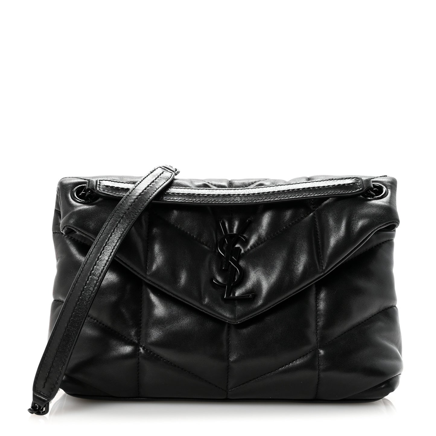 Lambskin Quilted Monogram Monochrome Small Loulou Puffer Chain Satchel Black