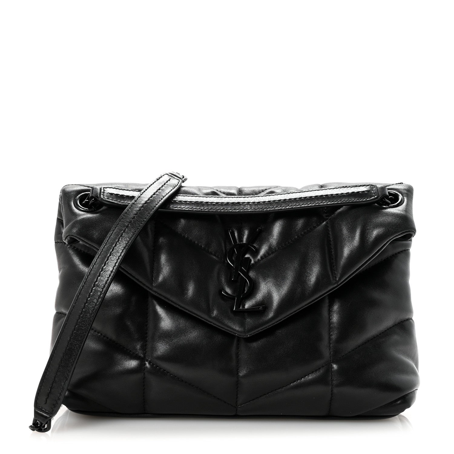 Saint Laurent Lambskin Quilted Monogram Monochrome Small Loulou Puffer Chain Satchel Black 1 of 12