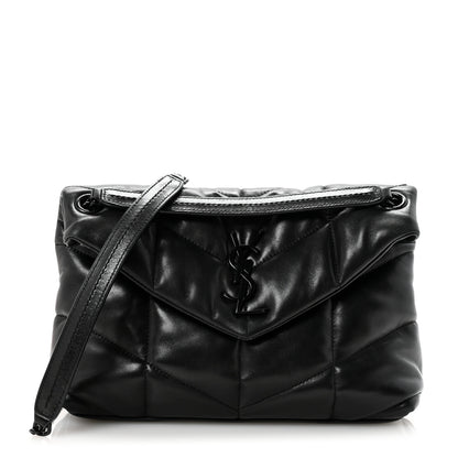 Saint Laurent Lambskin Quilted Monogram Monochrome Small Loulou Puffer Chain Satchel Black 1 of 12
