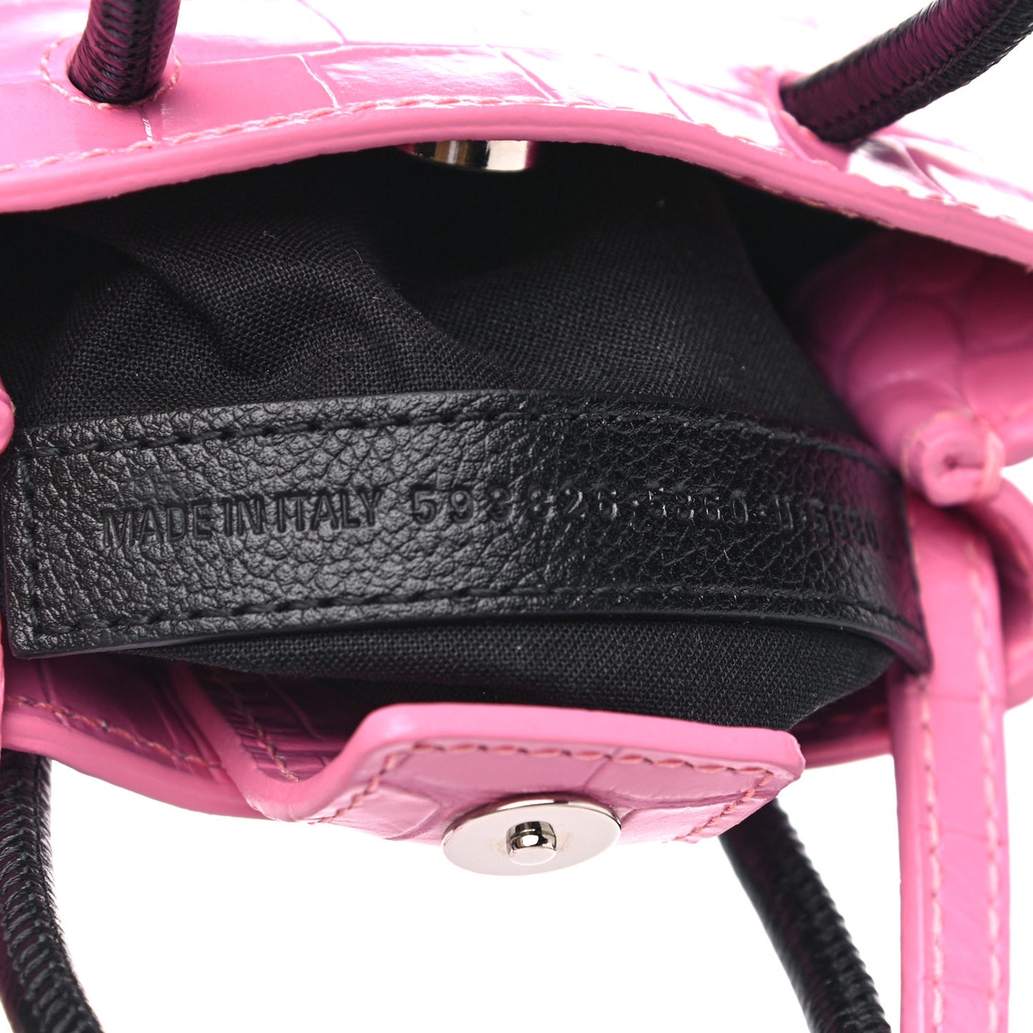 Shiny Calfskin Crocodile Embossed Logo Shopping Phone Holder Bag Rose Black