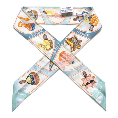 Hermes Silk Funny Ice Cream Twilly Aqua Orange Jaune 1 of 10
