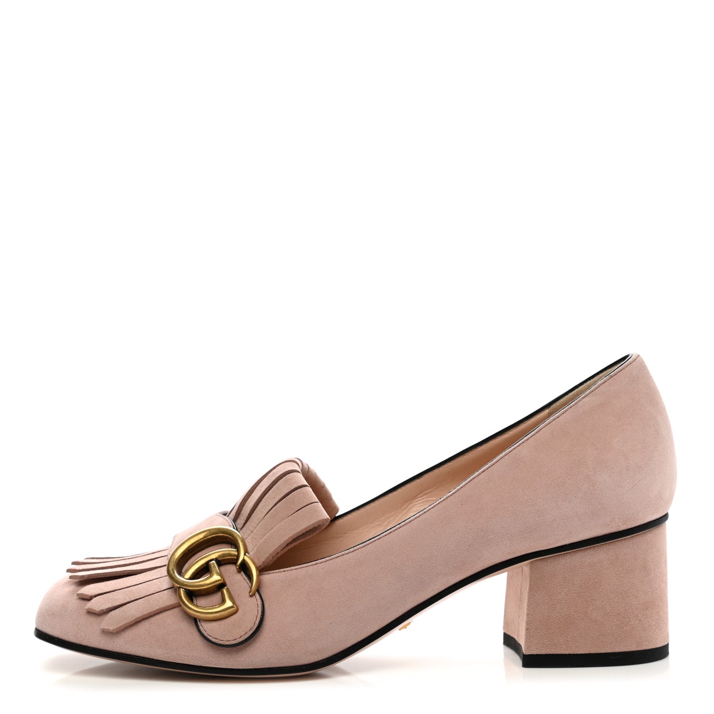 Kid Scamosciato GG Marmont Fringe 50mm Loafer Pumps 37.5 Crystal Pink