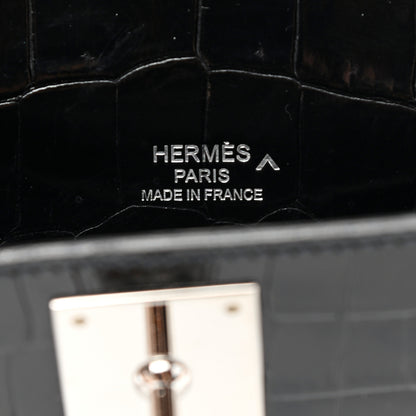 Hermes Shiny Porosus Crocodile Kelly Cut Pochette Black 6 of 9