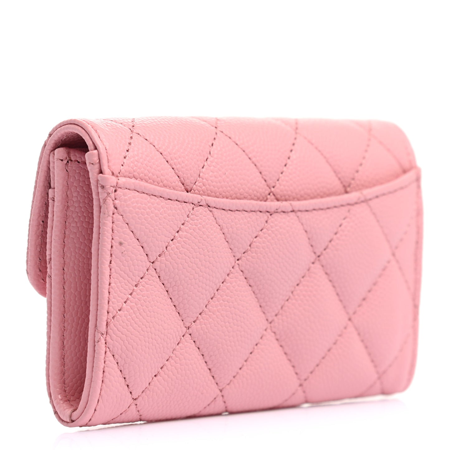 Caviar Quilted Flap Card Holder Wallet Pink