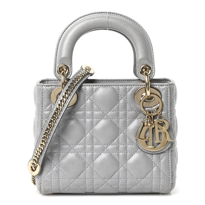 Christian Dior Metallic Lambskin Cannage Mini Lady Dior Gray 1 of 10