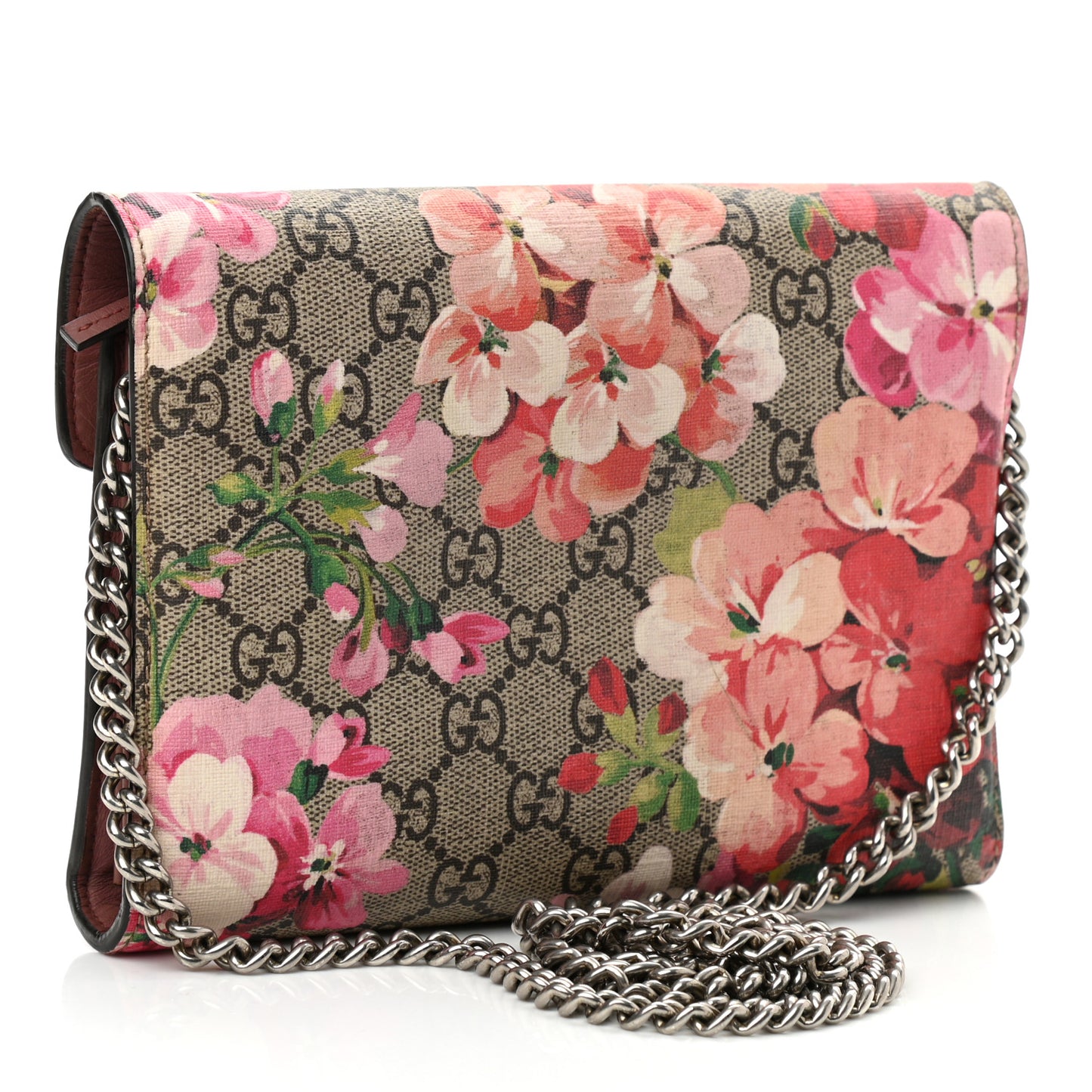 GG Supreme Monogram Blooms Mini Dionysus Chain Wallet Beige Multicolor Dry Rose