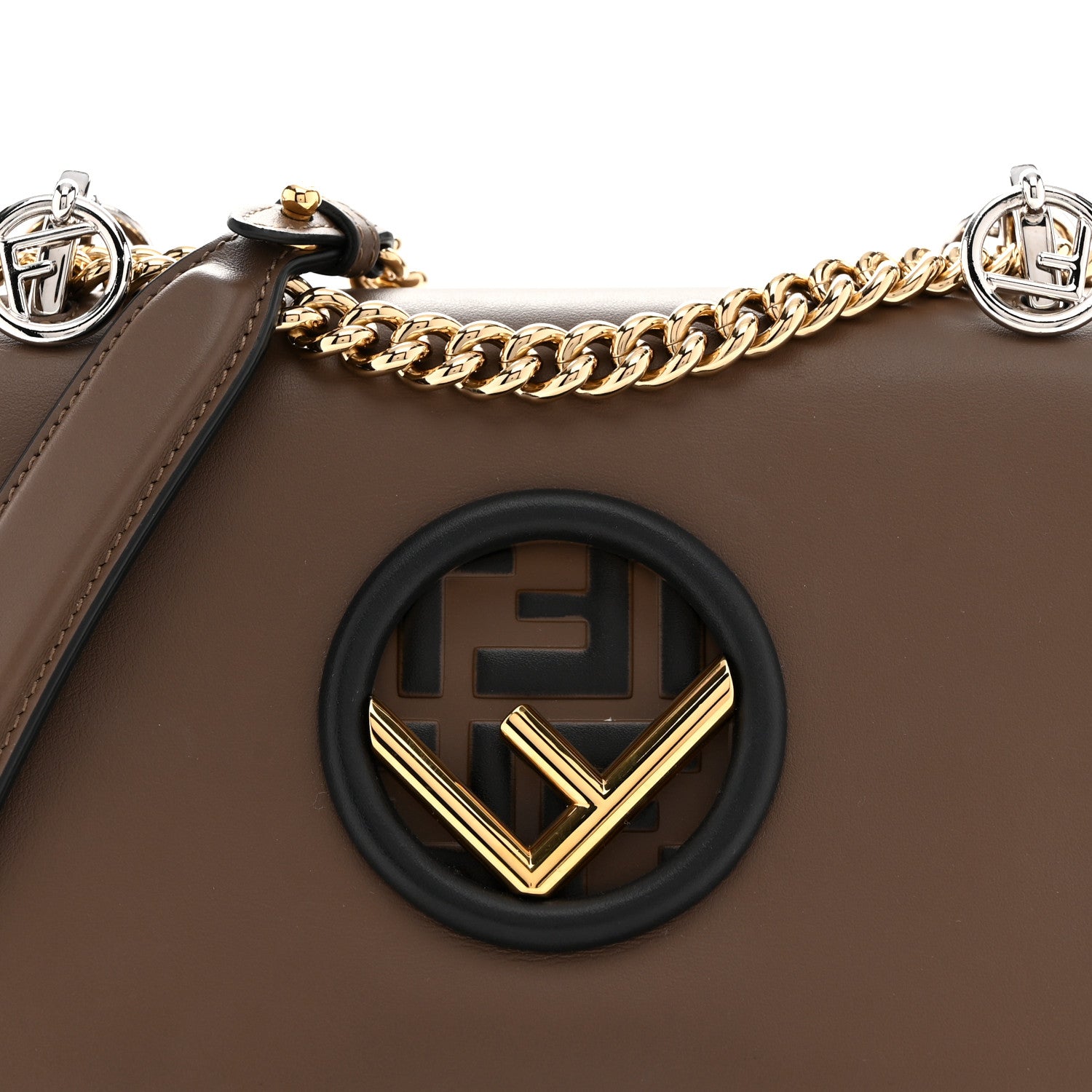 Fendi Vitello Century F is Fendi Bi-Color FF 1974 Embossed Small Kan I Shoulder Bag Maya Black 9 of 12
