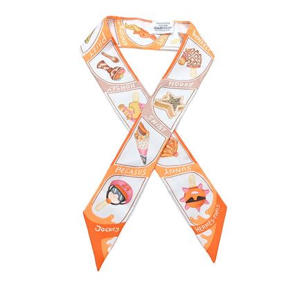 Hermes Silk Funny Ice Cream Twilly Orange Creme Beige 1 of 4