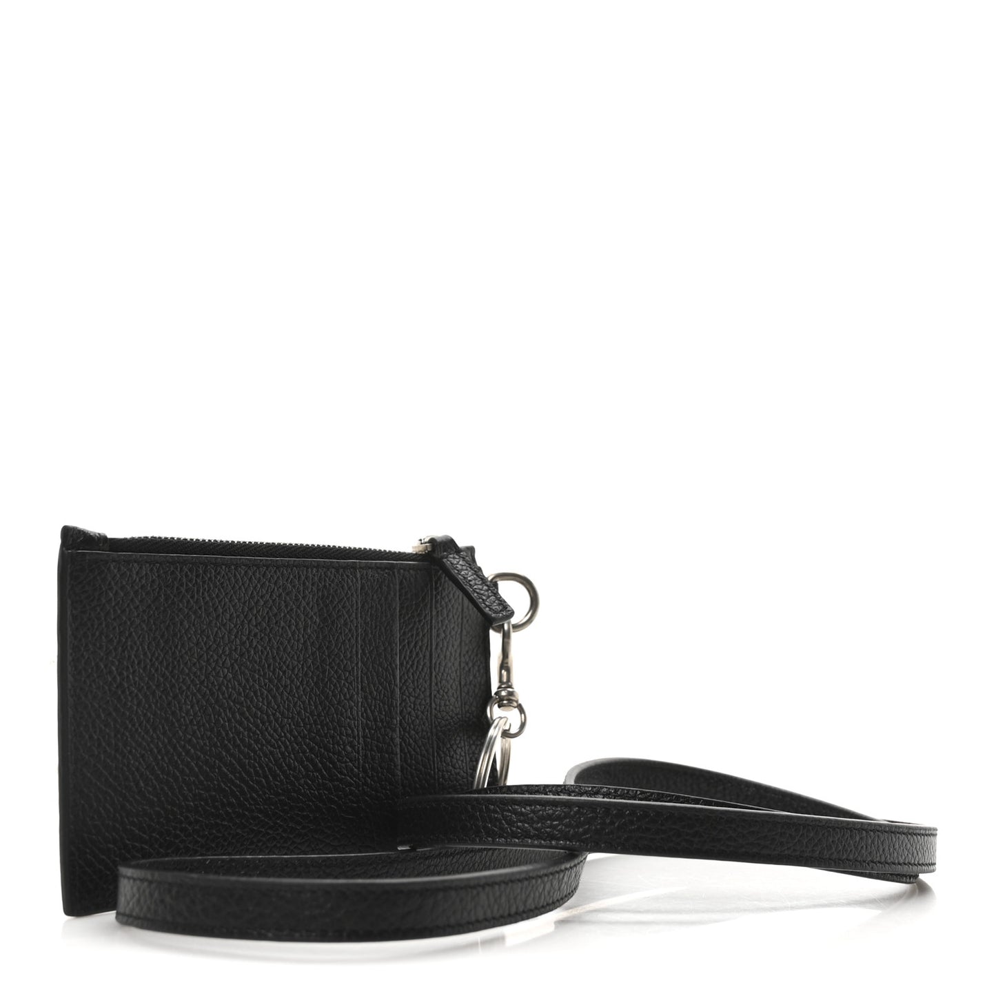 Grained Calfskin Paris Logo Cash Coin Card Holder On Keychain Black