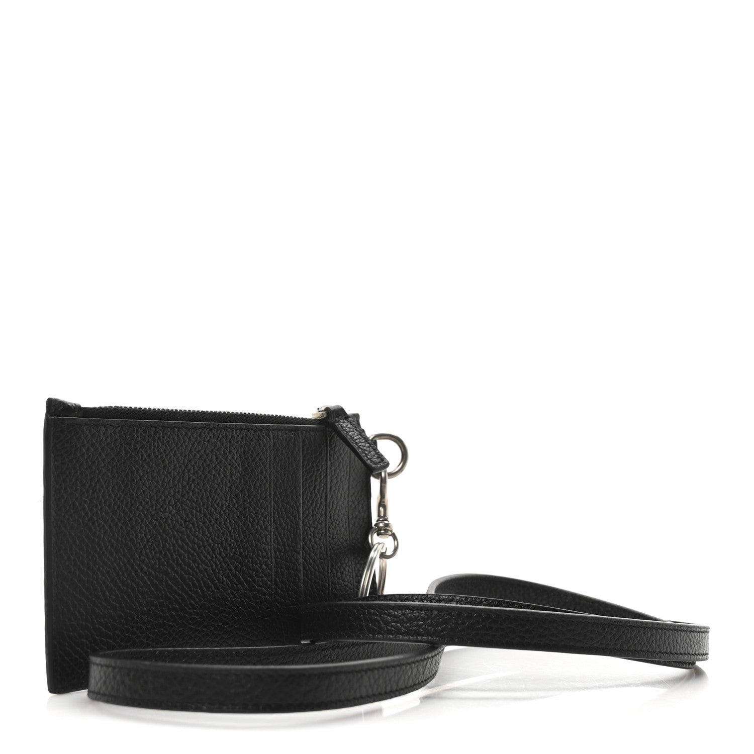 Balenciaga Grained Calfskin Paris Logo Cash Coin Card Holder On Keychain Black 3 of 10