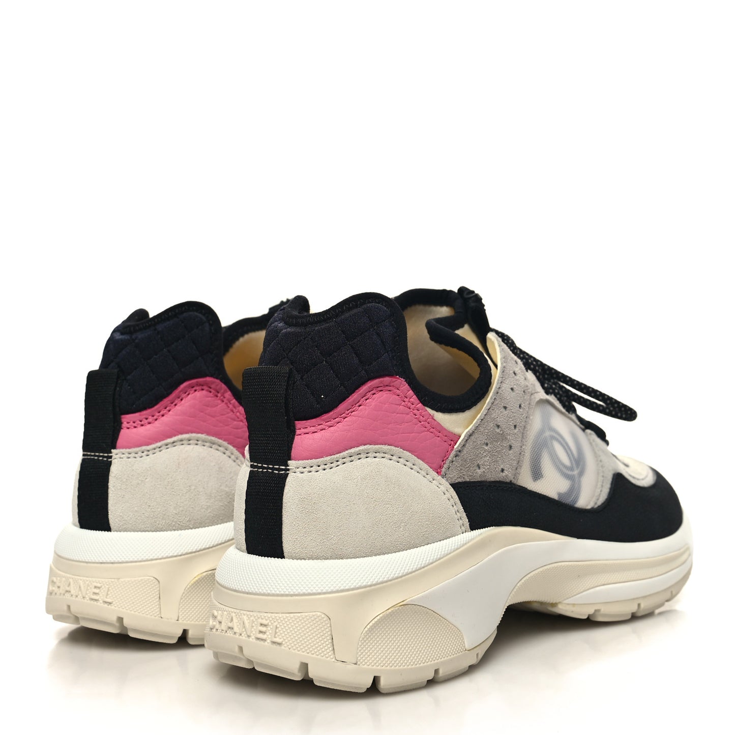 Fabric Suede Calfskin Mesh Womens CC Sneakers 36.5 Black Pink Ivory
