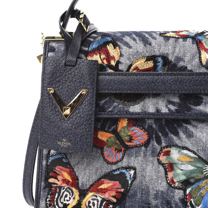 Valentino Garavani Denim Butterfly Embroidered Small My Rockstud Frame Bag Blue 9 of 9