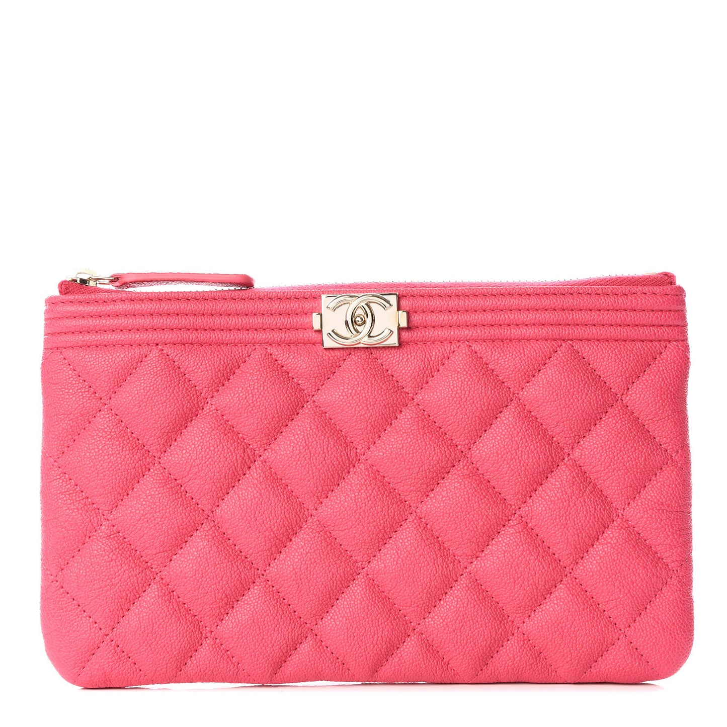 Caviar Quilted Small Zipped Boy Pouch Pink
