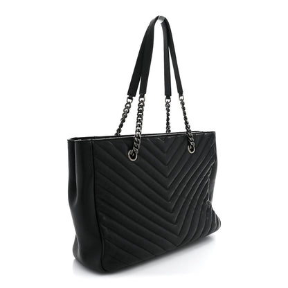 Saint Laurent Sheepskin Matelasse Chevron Large Monogram Shopping Bag Black 3 of 11
