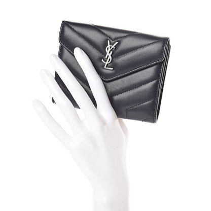 Saint Laurent Lambskin Y Quilted Monogram Compact Loulou Wallet Deep Marine 2 of 7
