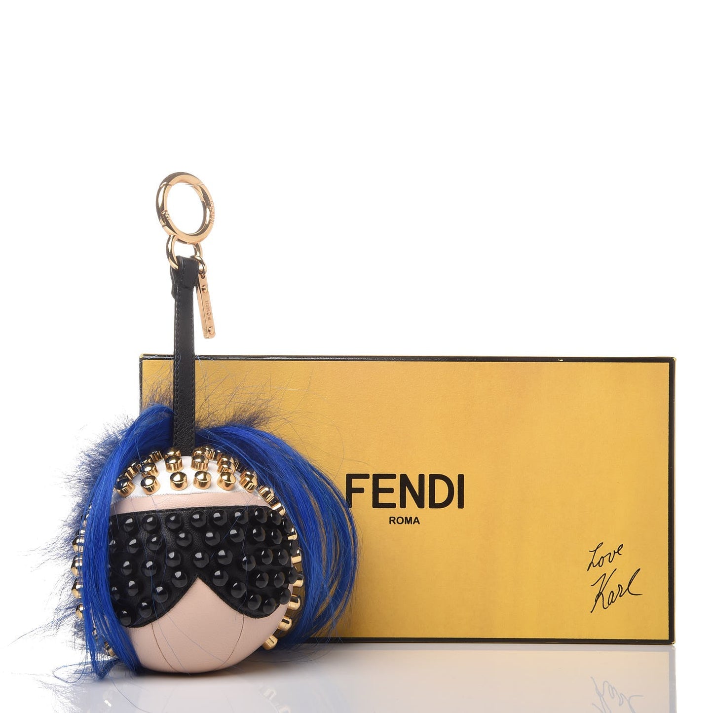 Lambskin Goat Fur Studded Punkarlito Bag Charm Blue