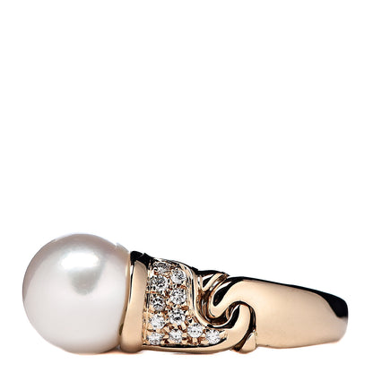 Bulgari 18K Yellow Gold Diamond Pearl Ring 49 4.75 3 of 6