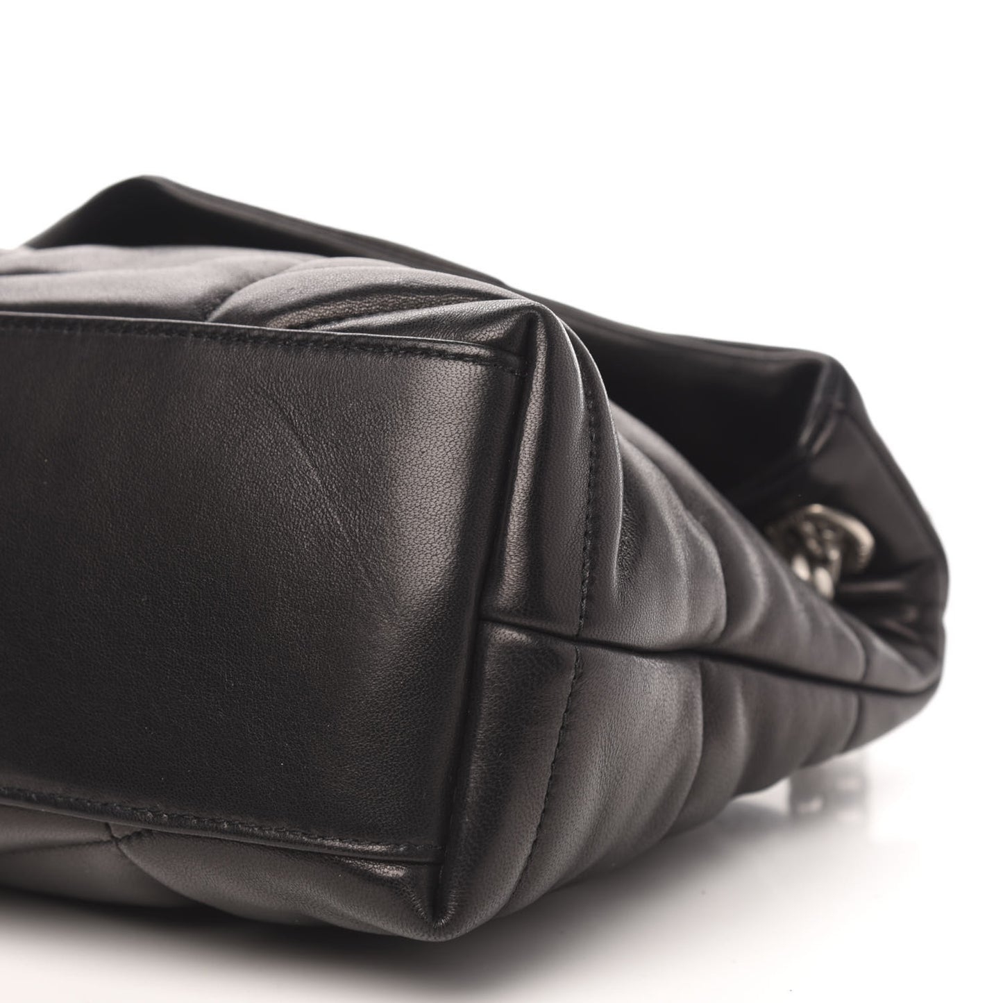 Lambskin Quilted Small Loulou Puffer Monogram Chain Satchel Black