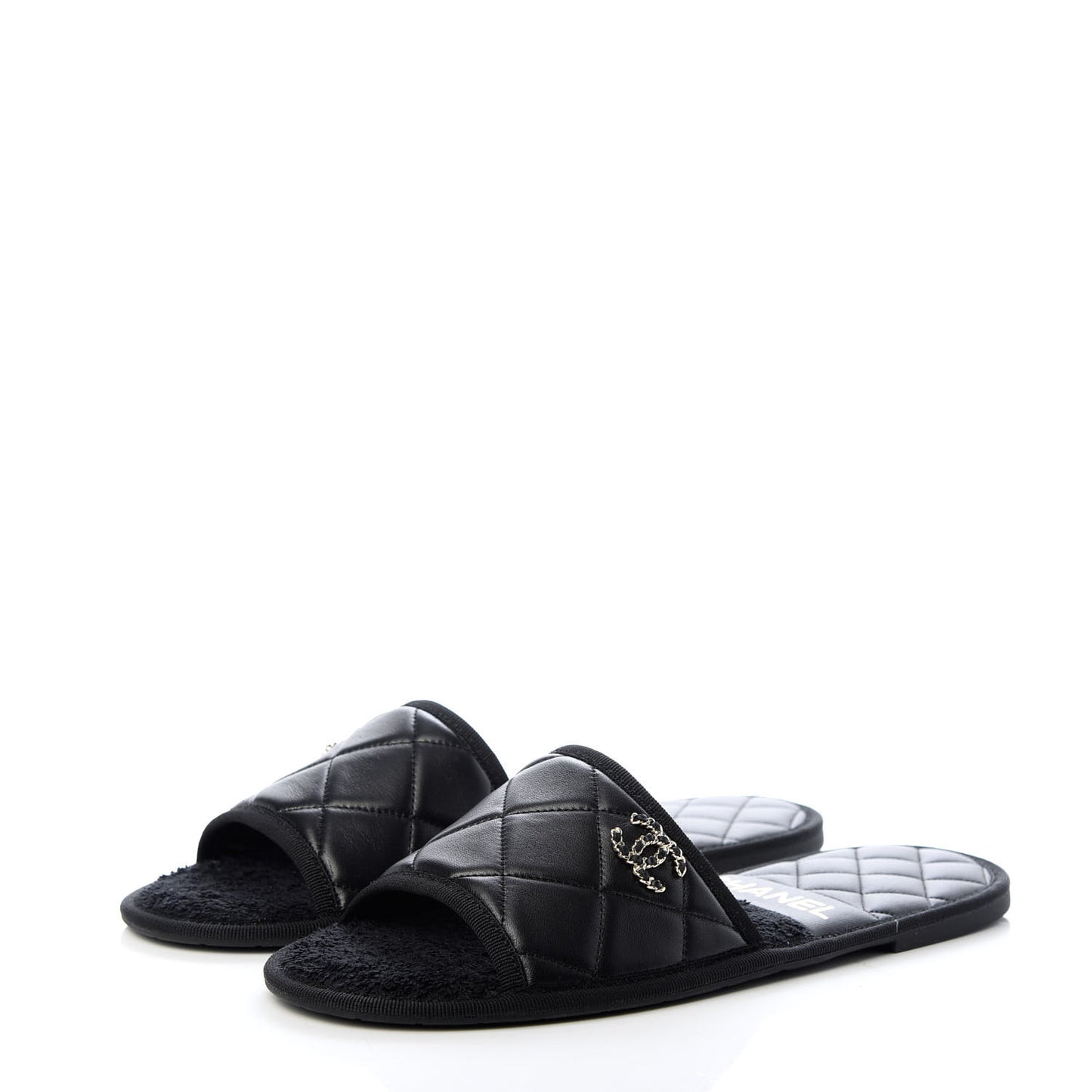Lambskin Quilted CC Mules Sandals S Black
