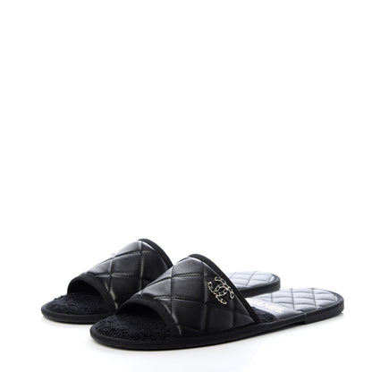 Chanel Lambskin Quilted CC Mules Sandals S Black 3 of 11
