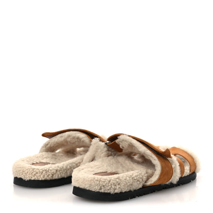 Hermes Suede Goatskin Woolskin Womens Chypre Sandals 36.5 Naturel Ecru 5 of 11