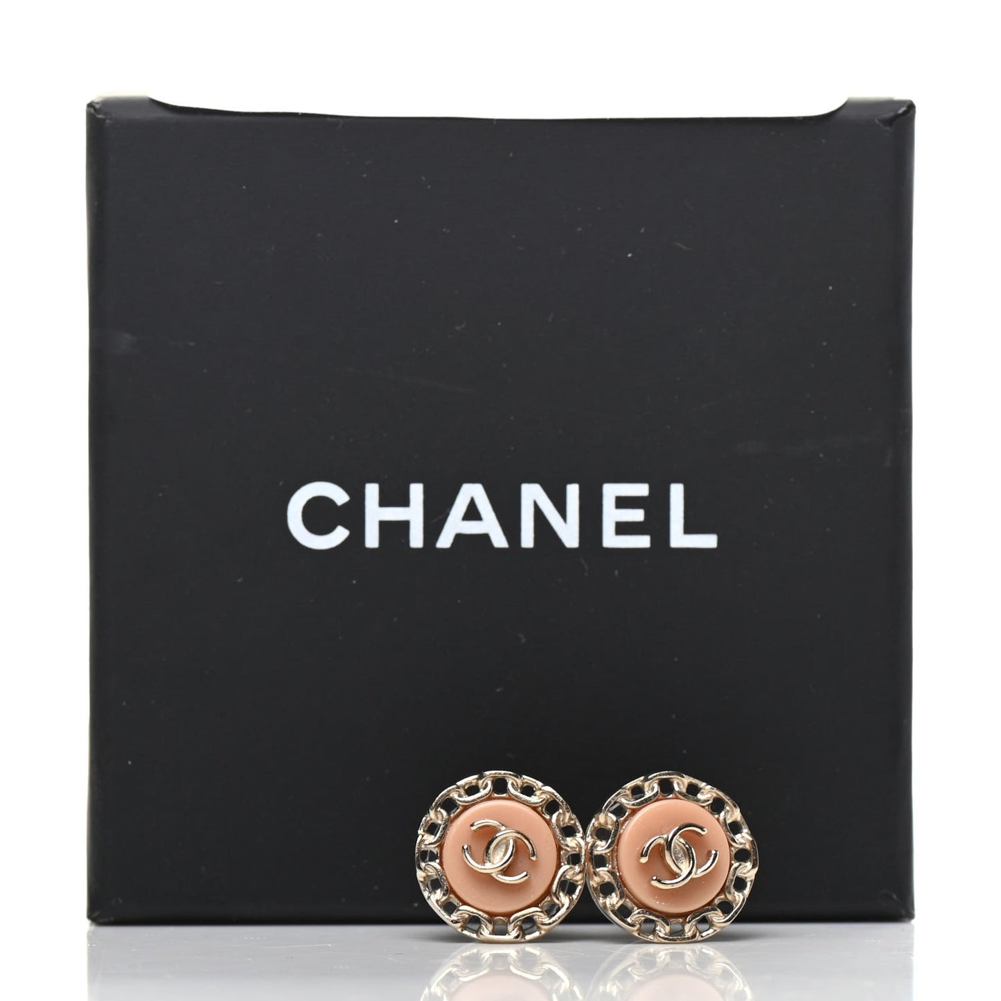 Resin Chain CC Round Earrings Gold Pink