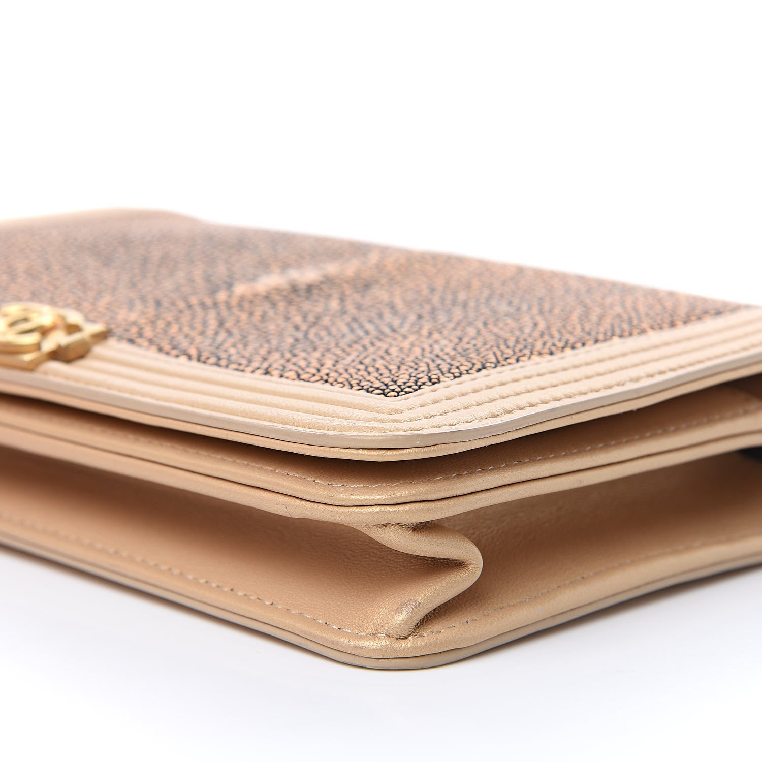 Chanel Metallic Galuchat Stingray Lambskin Boy Wallet On Chain WOC Gold 11 of 15