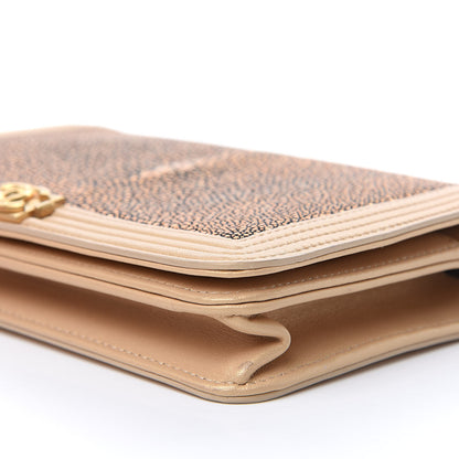 Chanel Metallic Galuchat Stingray Lambskin Boy Wallet On Chain WOC Gold 11 of 15