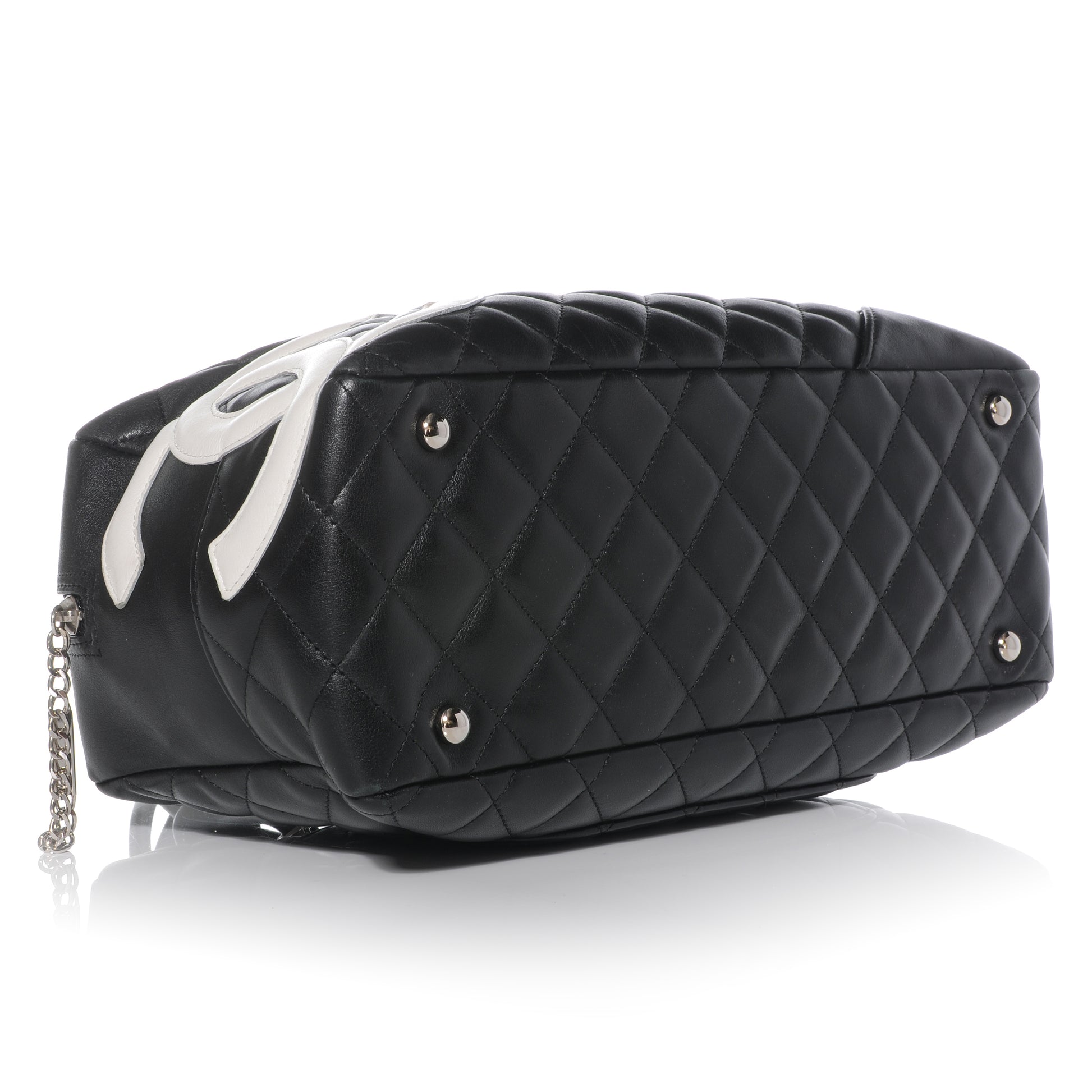 Chanel Calfskin Quilted Large Cambon Bowler Black White 4 of 9