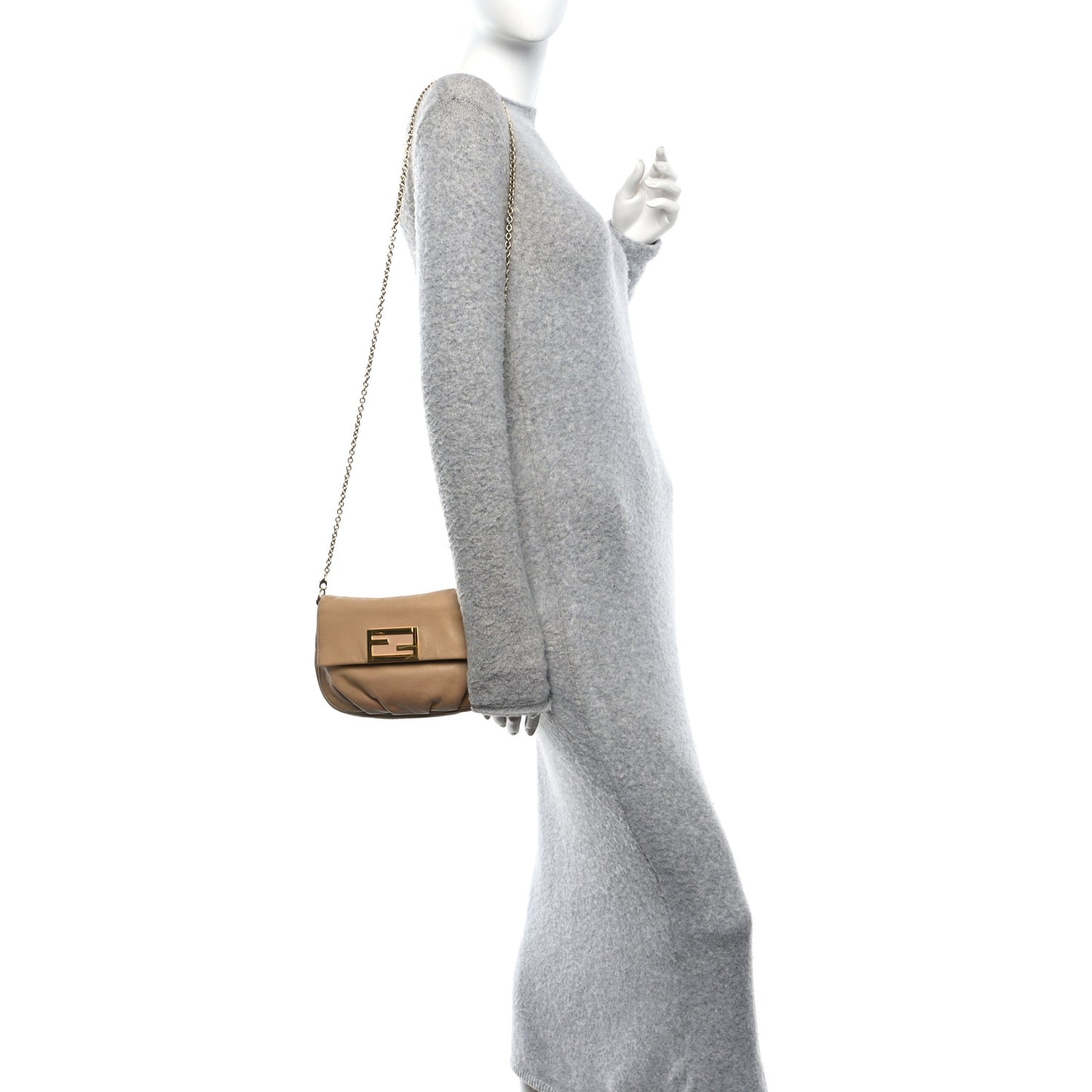 Vitello Flamingo Enamel Fendista Pouchette Crossbody Beige